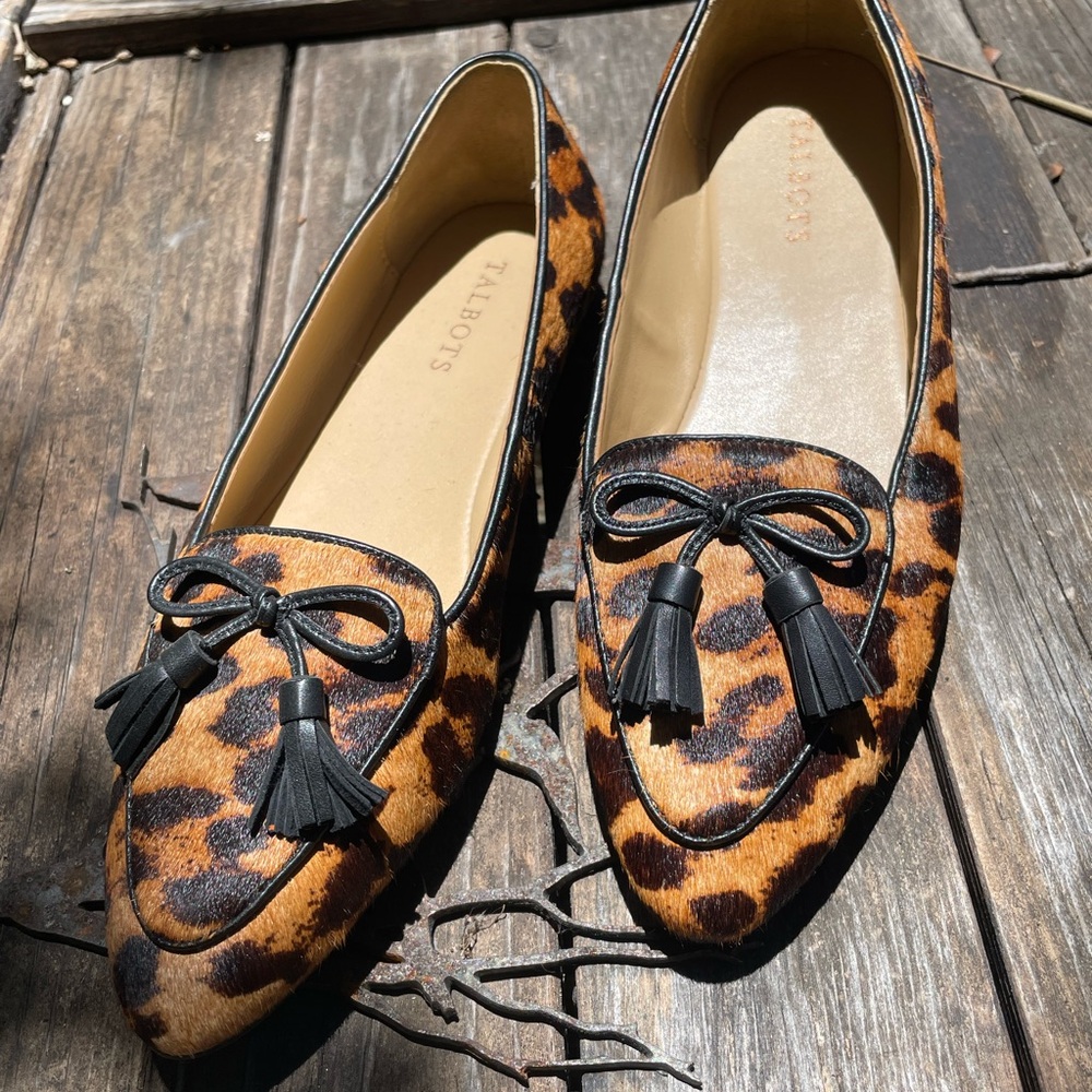 Talbots Leopard Print Flats with Black Tassels